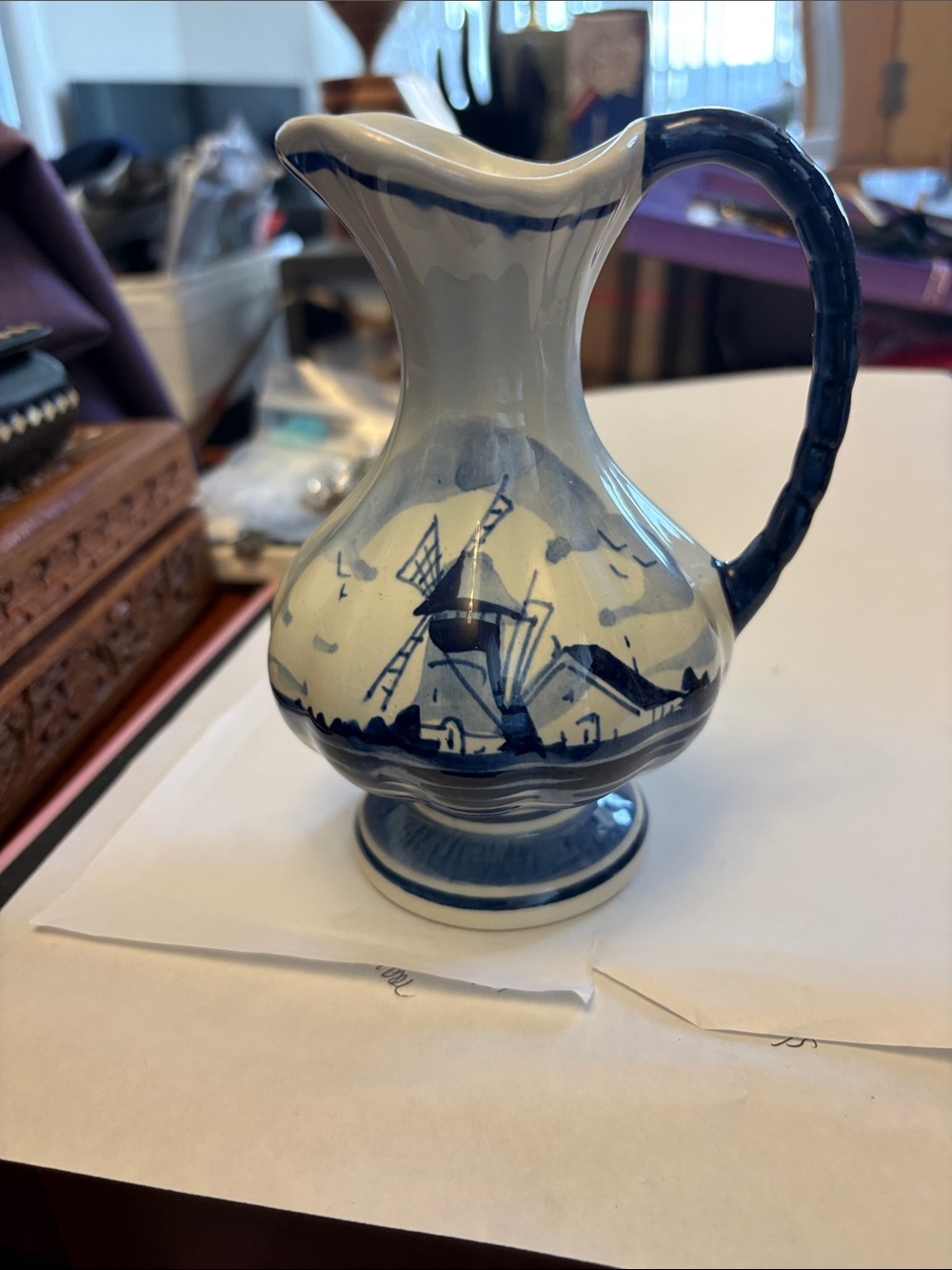 Vintage Delft Blue Pottery Pitcher Authentic Numbered